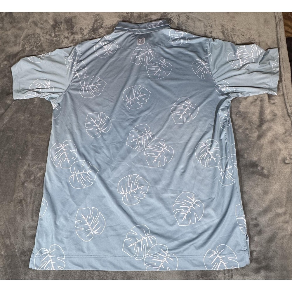 FootJoy Polo Shirt Mens XL Blue Tropical Leaf Short Sleeve Golf Performance - Picture 9 of 12